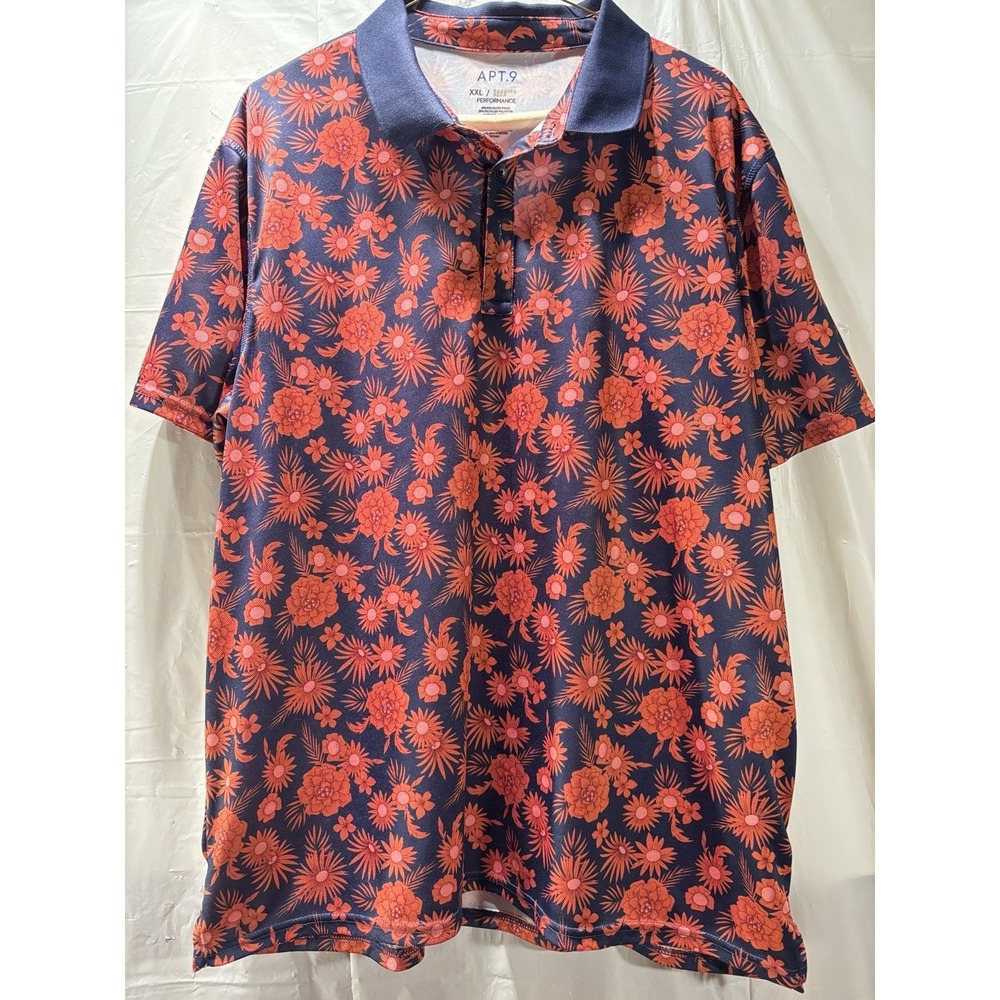 Apt 9 Premier Flex Performance Untucked Shirt Men 1/4 Button Floral Polyester